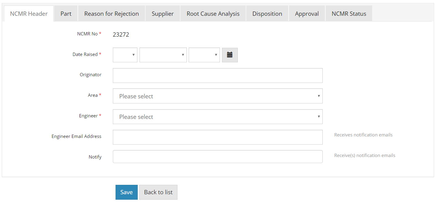 NS-NCMR - Non-Conforming Materials Management System