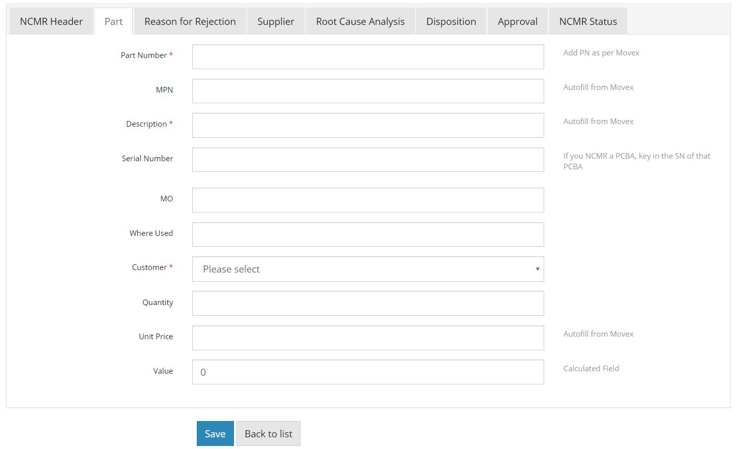 NS-NCMR - Non-Conforming Materials Management System