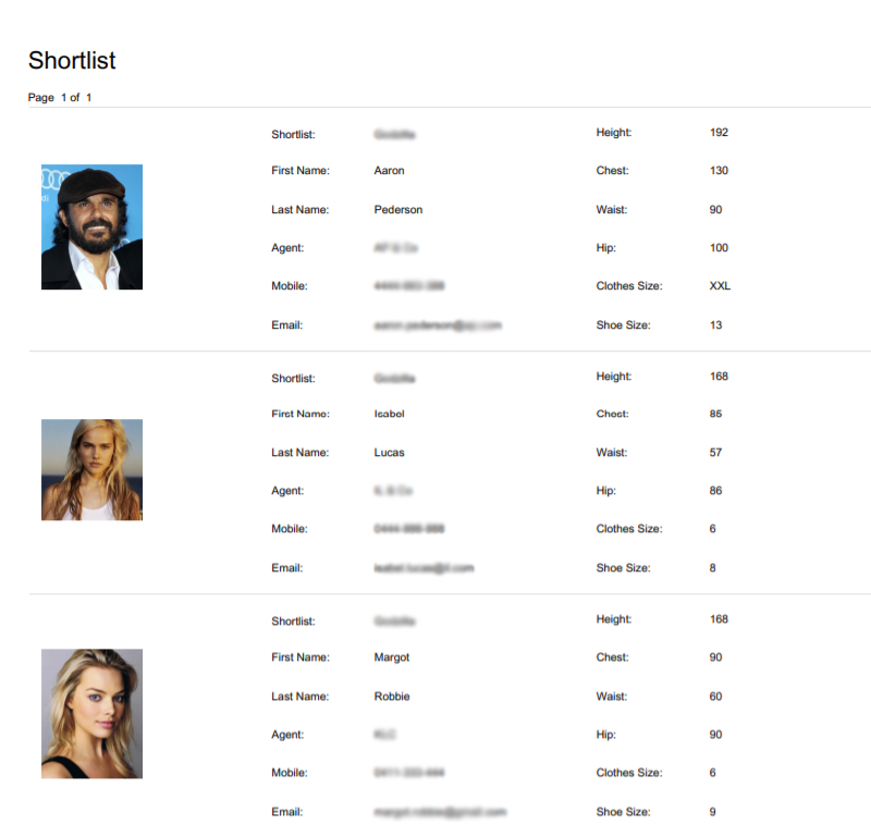 Casting Database - Shortlists