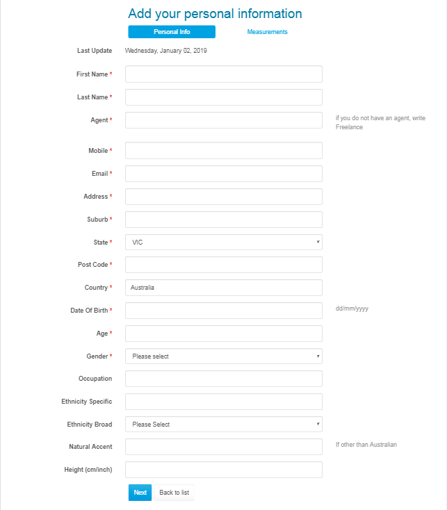 NS-Casting Personal Details