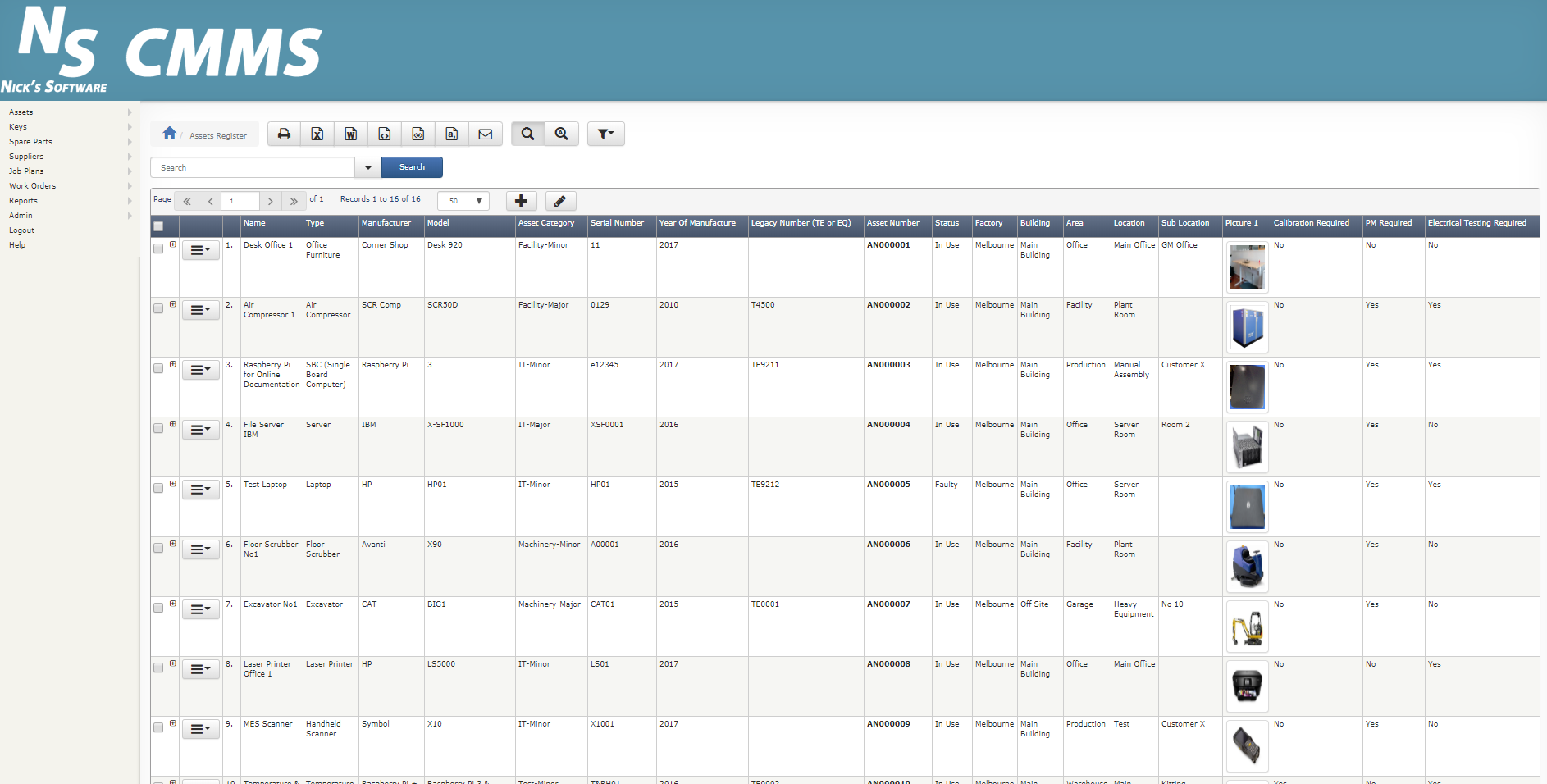 NS-CMMS Main Dashboard - Overview of maintenance management system