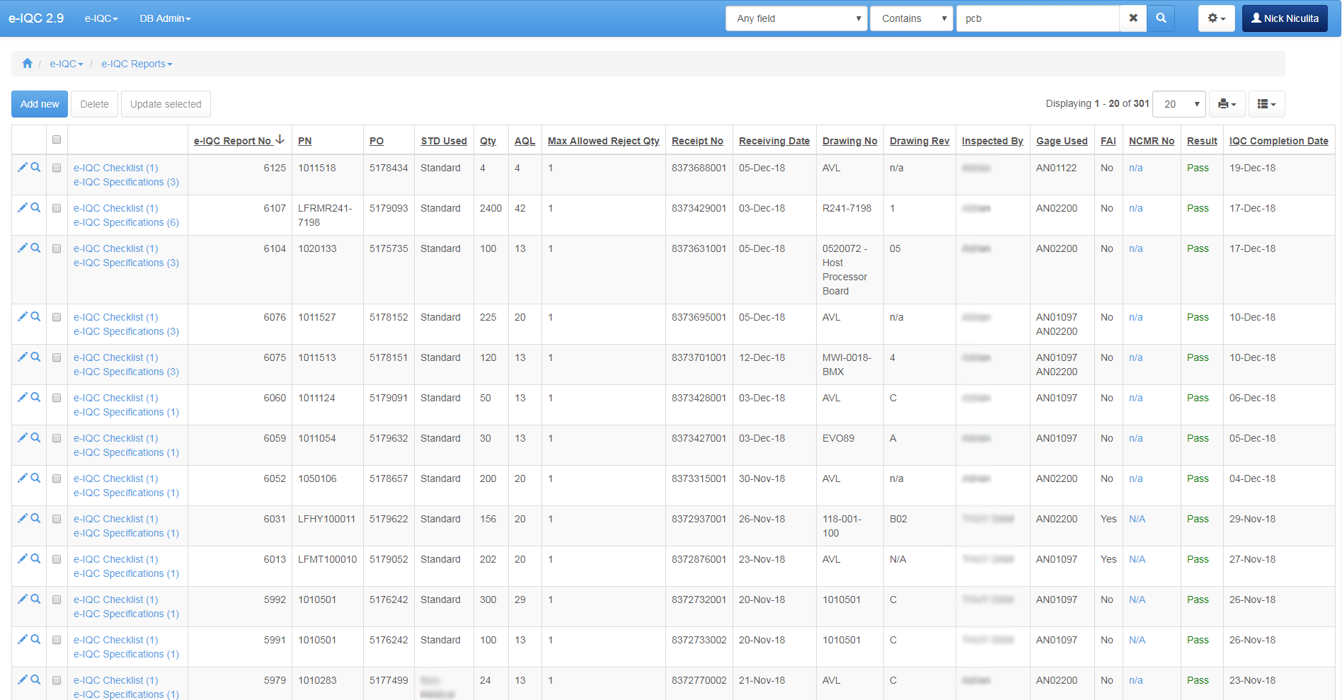 NS-eIQC Inspection Listing