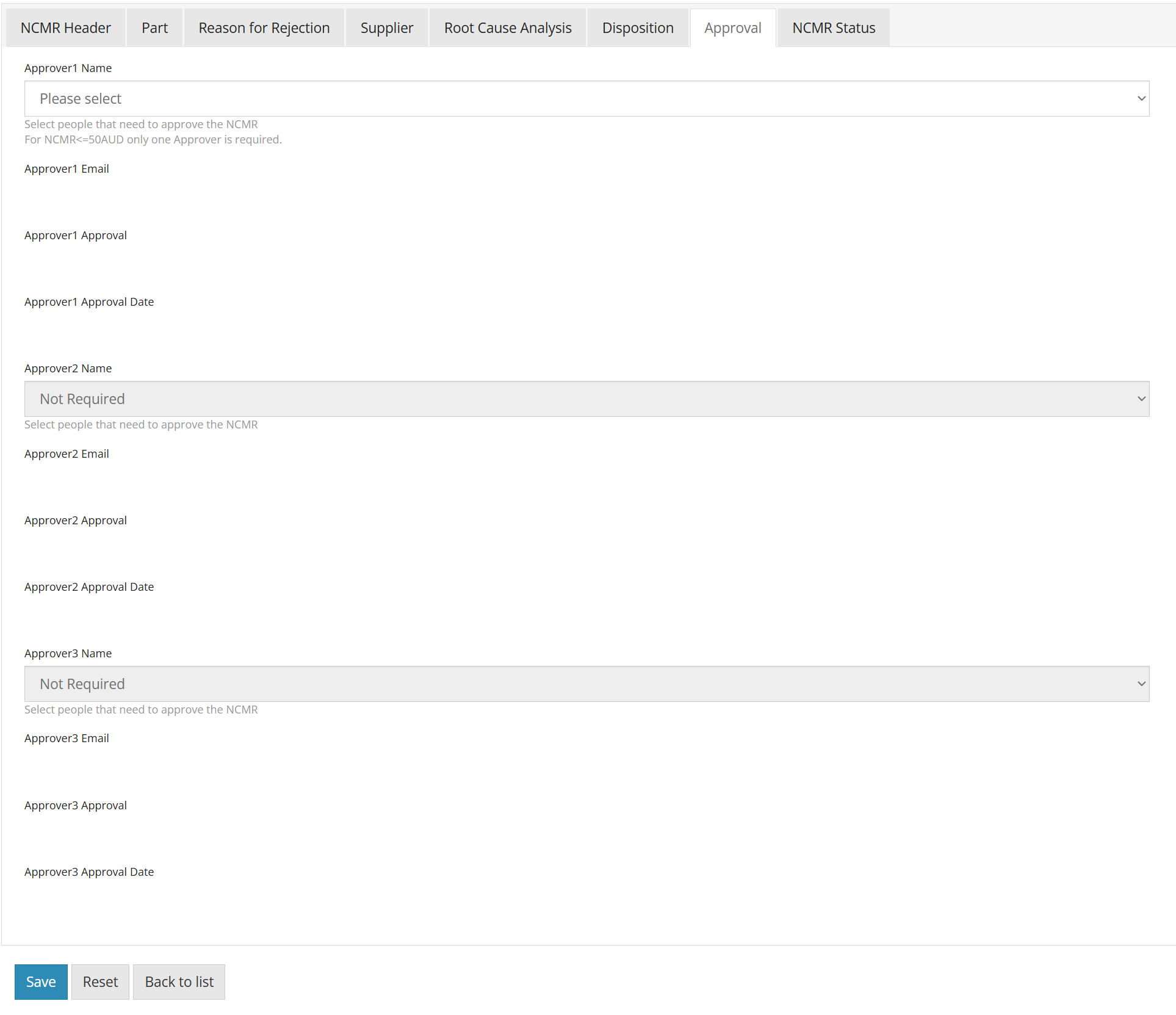 NS-NCMR Approval Tab