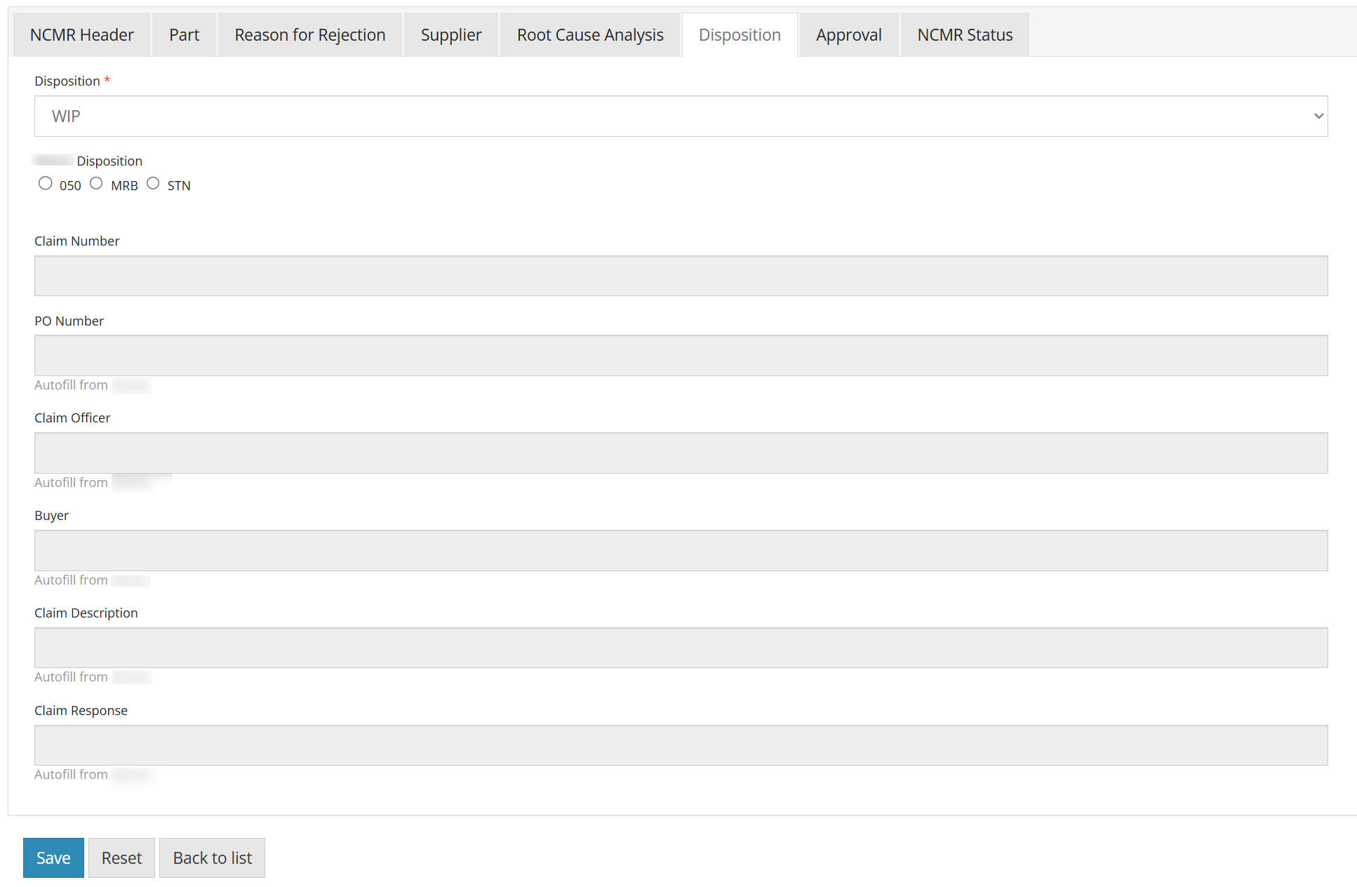 NS-NCMR Disposition Tab