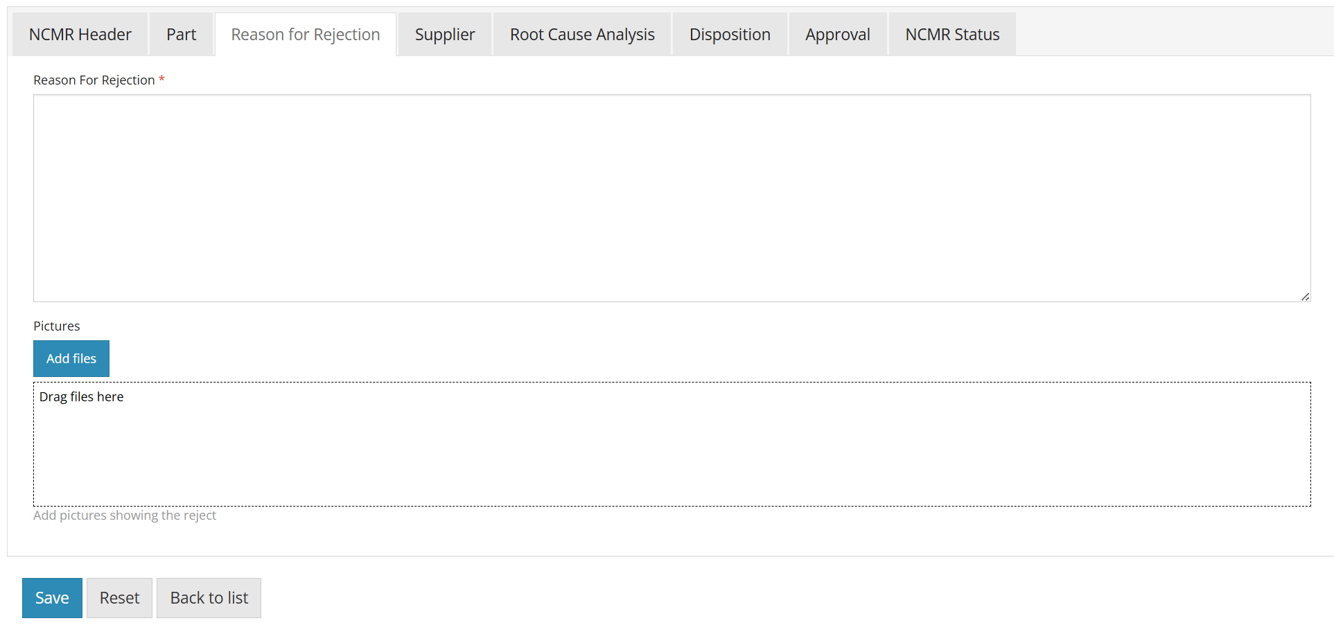 NS-NCMR Reason for Rejection Tab