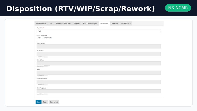 NS-NCMR Disposition Tab