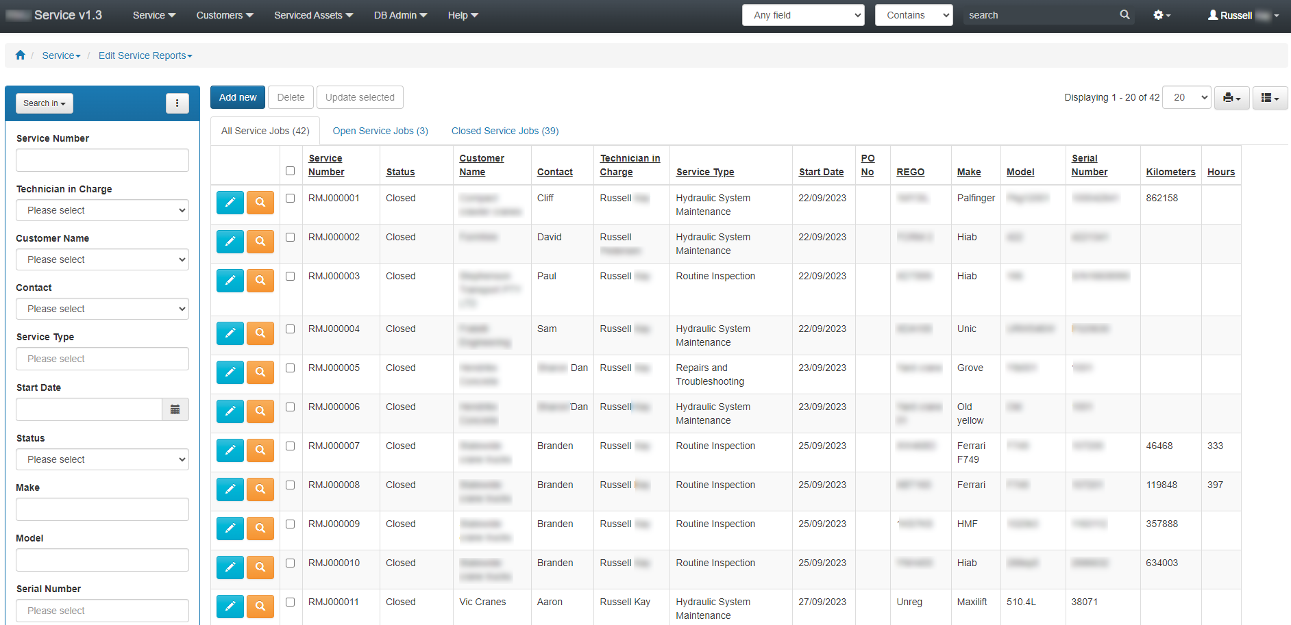 Service Jobs Listing