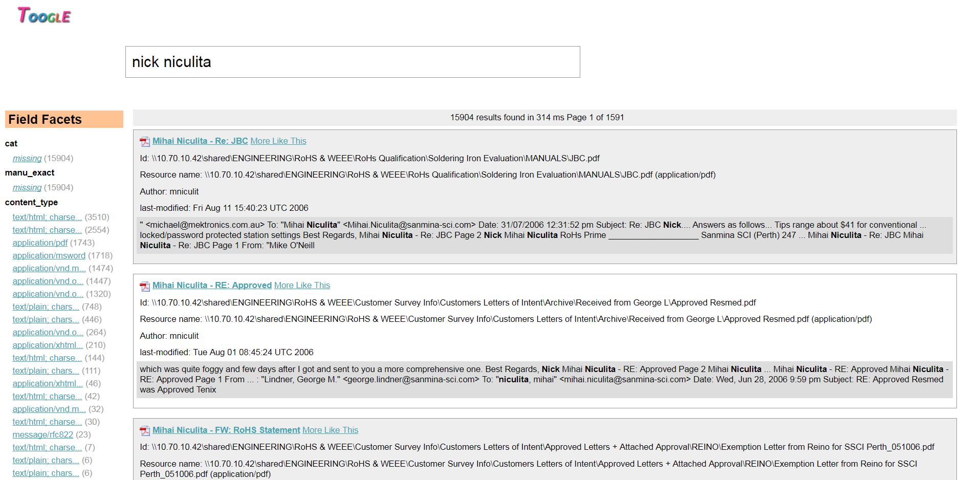 Search Results with Facets