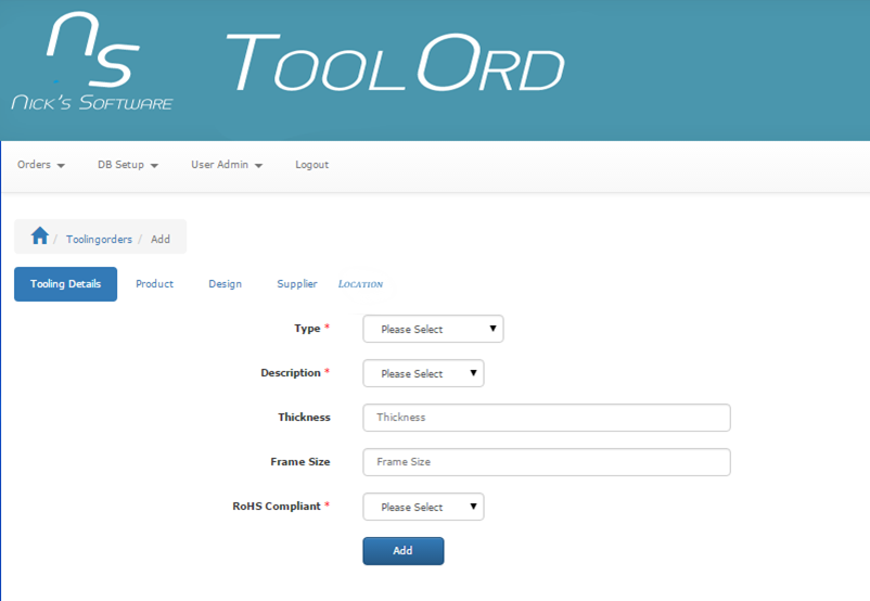 ToolOrd - Main Dashboard